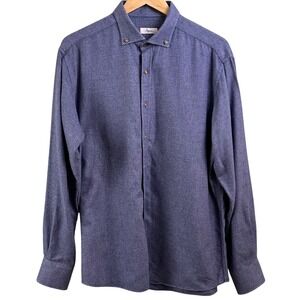 Ingram Italian Blue Micro Basket Weave Long Sleeve Button Dress Shirt Large